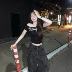 Crystal Wings Off Shoulder Shirt