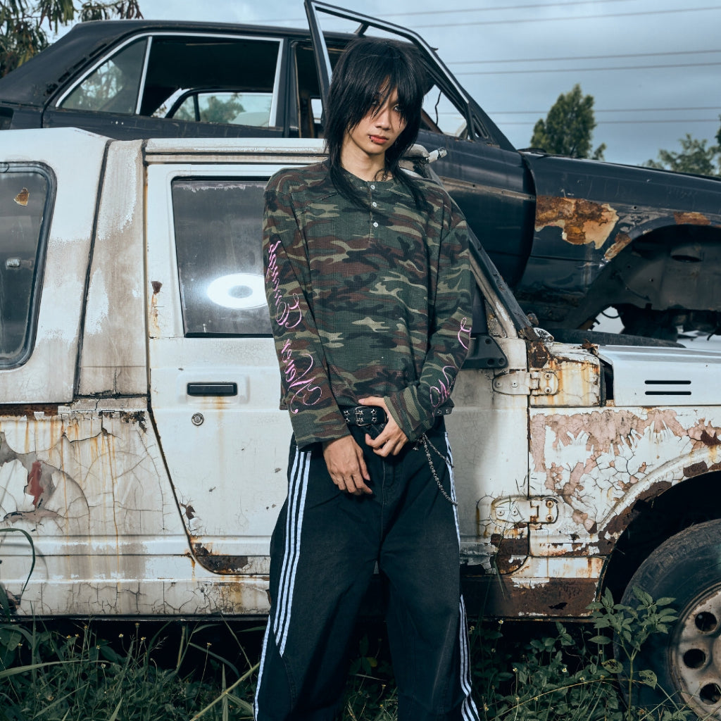 Born Starless Camo Long Sleeve Henley - 22WRLDWIDEE