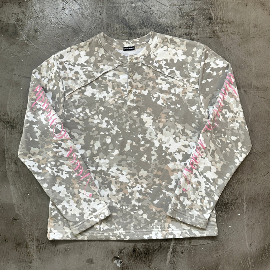 Born Starless Camo Long Sleeve Henley - 22WRLDWIDEE