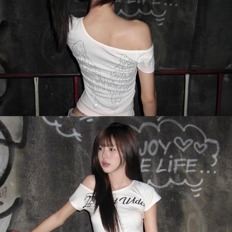 Crystal Wings Off Shoulder Shirt