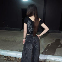 Crystal Wings Off Shoulder Shirt