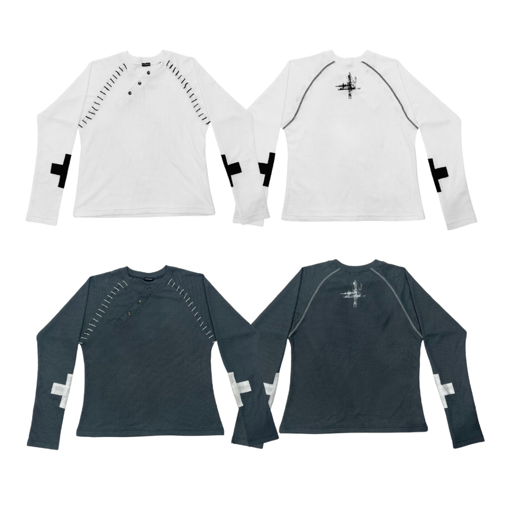 Mended Long-Sleeve Henley - 22WRLDWIDEE