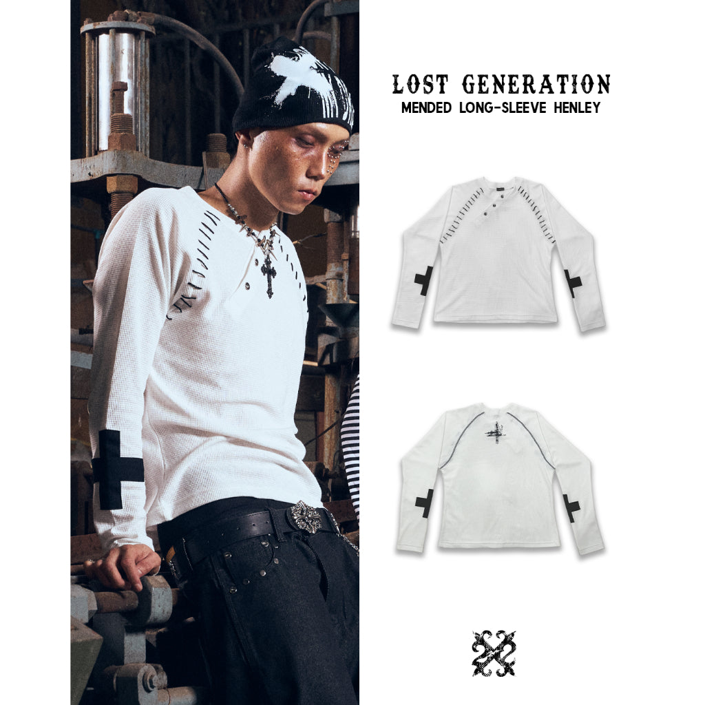 Mended Long-Sleeve Henley - 22WRLDWIDEE